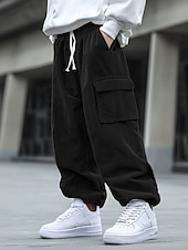 abordables Pantalones cargo-Hombre Pantalones cargo Pantalones de Pana Pantalones Pantalones anchos Correa Cintura elástica Multi bolsillo Color sólido Transpirable Suave Longitud total Formal Oficina Trabajo Elegante Sencillo