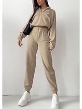 Comfry Fleece Women's Sweatshirt Pants Sets Outdoor Warm Long Sleeve Khaki Spring Fall 7