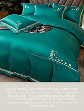 baratos Coleção de elite-Conjunto de cama com capa de edredom de 4 peças, 100% algodão orgânico, tecido macio e respirável, inclui capa de edredom e fronhas para um sono confortável