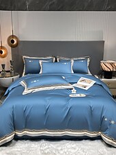 baratos Coleção de elite-Conjunto de cama com capa de edredom de 4 peças, 100% algodão orgânico, tecido macio e respirável, inclui capa de edredom e fronhas para um sono confortável