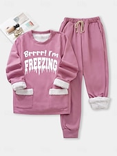 economico Tute da donna-Set di pigiami da donna foderato in pile 2 pezzi felpa tuta completi top e pantaloni lettere caldo confort morbido home quotidiano letto caldo traspirante collo rotondo maniche lunghe felpa pantaloni
