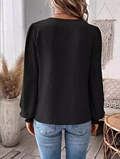 cheap Lace Tops-Women&#039;s Lace Shirt Stylish Lace Long Sleeve Regular Tops V Neck Work Black Fall Winter