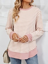 billiga Grafisk butik Sweatshirts &amp; Huvtröjor-dam sweatshirt casual randig street dailywear tryck med rund hals lång ärm svart rosa höst vinter