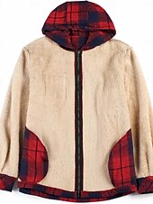 preiswerte Herrenjacken &amp; Herrenmäntel-Herren Hemdjacke Kapuzenjacke Shacket Flanell-Fleecejacke Täglich Urlaub warm Mit Kapuze Herbst Winter Schottenstoff Kariert Modisch Strassenmode Kargen Standard Schwarz Dunkelrot Hellgrün Rote Blau