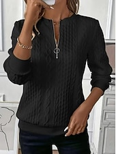 cheap Hoodies &amp; Sweatshirts-Women&#039;s Sweatshirt Elegant Modern Plain Work Crew Neck Zipper Loose Fit Long Sleeve Black White Pink Gray Spring Fall
