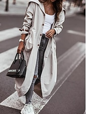 halpa Trench Coats-Naisten Trenssitakki Työ Katu Syksy Talvi Pitkä Takki Loose Fit Aikaisempi Tyylikäs Vapaa-aika Jackets Pitkähihainen Yhtenäinen väri Taskut Musta Apila Harmaa