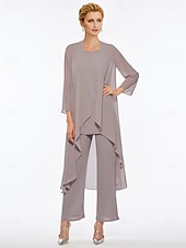 voordelige Broekpakken van mama-Strand Bruiloft Jumpsuit  Pantsuit Moeder van de Bruid Elegante Plus Size Bateau Hals Vloer Lengte Chiffon Mouwloos Wrap Inbegrepen met Effen Kleur om indruk te maken 2025 gratis maat op maat