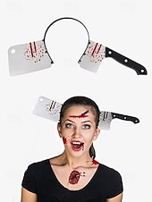 levne Doplňky pro ženy-halloweenská čelenka s krvavým sekáčkem – děsivý doplněk hlavy nože pro halloweenské kostýmní party, cosplay a žerty