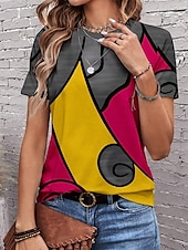 billige Stripe og geometrisk t-skjorte-kvinners t-skjorte uformelt trykk kortermet vanlige topper daglig rød khaki grå sommer