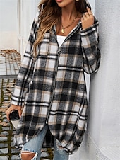 abordables Manteaux Trench-Veste à capuche Femme Extérieur Plein Air Usage quotidien mode Décontractées Avec poches Full Zip Imprimer Longue Manteau Rouge Marron Vert Automne Hiver fermeture Éclair Sweat à capuche Standard S M
