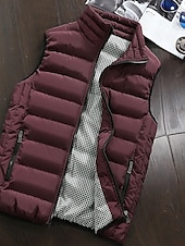 preiswerte Men&#039;s Vest-Herren Puffer Weste Weste Täglich Verabredung Urlaub Modisch Brautkleider schlicht Herbst Winter Tasche Polyester warm halten Komfortabel Glatt Gesteppt Reisverschluss Ständer Regular Fit Schwarz