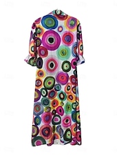 cheap Vacation Dresses-Women&#039;s Floral Graphic Print V Neck Flared Sleeve Maxi Dress Half Sleeve Spring Fall