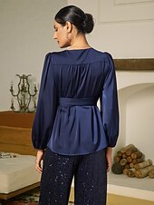 μπλούζα σατέν μασίφ casual juliet μανίκι γραβάτα μπροστά Χαμηλού Κόστους Μπλούζες & Πουκάμισα-μπλούζα σατέν μασίφ casual juliet μανίκι γραβάτα μπροστά