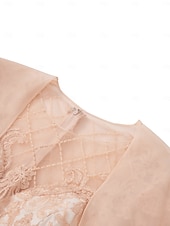 preiswerte Mit Jacke-zweiteiliges Etuikleid in Champagner für die Strandhochzeit, Mutter der Braut, elegantes Hochzeitsgastkleid mit Rundhalsausschnitt, knielang, Chiffonspitze, 3/4-Ärmel, Wickelkleid inklusive Jacke,
