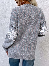 billiga Koftor &amp; Ytterkläder-ful kofta för kvinnor öppen fram stickad stickad texturerad höst vinter nyår mode streetwear dagligen långärmad snöflinga rosa ljusgrå