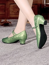 economico Scarpe per balli latini-scarpe da ballo vintage da donna modello mary jane verdi con motivo floreale jacquard e tacco a blocco, perfette per balli da sala, latino americani ed eventi formali