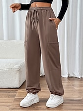 billiga Raka byxor-Dam Aktiv Aktiv Streetwear Långbyxor Fullängd Ficka Elastisk Mörkbrun Höst Vinter