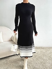 economico Abiti in maglia-Per donna Felpa Informale Stampa Colore graduale e sfumato Collo a lupetto Girocollo Manica lunga Maglie lunghe Maglia Ufficio Nero Autunno Inverno