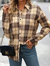 billiga Kappor och trenchcoats-Dam Vardaglig jacka Utomhus Gata Dagliga kläder Höst Vinter Normal Täcka Normal Håller värmen Andningsfunktion Stylish Ledigt Jacka Långärmad Ränder och pläd Mönster Kaffe