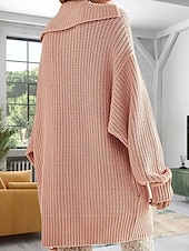お買い得  カーディガン＆アウター-女性用 カーディガン オフィス ベーシック 純色 分厚い オープンフロント ニット 長袖 ロングトップス ニット ワーク ピンク カーキ色 秋 冬
