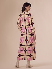 economico abito casual stampato-Per donna Largo Abito Stampato Abito Largo Abito maxi Rosa Manica 3/4 Geometrico Stampa Primavera &amp; Autunno Autunno colletto dentellato Bohemien Vintage Casual Quotidiano Vacanza Casa S M L