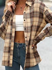 billiga Kappor och trenchcoats-Dam Vardaglig jacka Utomhus Gata Dagliga kläder Höst Vinter Normal Täcka Normal Håller värmen Andningsfunktion Stylish Ledigt Jacka Långärmad Ränder och pläd Mönster Kaffe