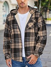 preiswerte Herrenjacken &amp; Herrenmäntel-Herren Hemdjacke Kapuzenjacke Shacket Flanell-Fleecejacke Täglich Urlaub warm Mit Kapuze Herbst Winter Schottenstoff Kariert Modisch Strassenmode Kargen Standard Schwarz Dunkelrot Hellgrün Rote Blau