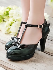 abordables Années 1950-Escarpins rétro à talons hauts et brides en T pour femmes avec nœud et boucle – chaussures de style vintage classiques pour mariages, fêtes et événements officiels