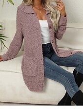 preiswerte Strickjacken und Oberbekleidung-Damen Strickjacke Elegant Modisch Täglich Feste Farbe Öffnung vorne Strick Textur Langarm Lange Oberteile Stricken Arbeit Grün Dunkelviolett Herbst Winter