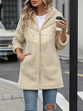 preiswerte Wintermäntel-Damen Fleecejacke Teddy-Mantel Hoodie Jacke warm halten Atmungsaktiv Zip Tasche Innenfutter aus Fleece Brautkleider schlicht Glatt Urlaub Strasse Freizeitskleidung Ausgehen Reisverschluss Standard