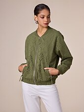 ieftine jachete-Jachetă bomber cu fermoar brodat 100% bumbac, cu gâtul uniform