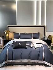 baratos Coleção de elite-Conjunto de cama com capa de edredom de 4 peças, 100% algodão orgânico, tecido macio e respirável, inclui capa de edredom e fronhas para um sono confortável