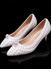 economico sposa-Per donna scarpe da sposa Scarpe bianche Scarpe da sera Matrimonio Feste Floreale Colore a contrasto tacchi da sposa Scarpe da sposa Scarpe da damigella d'onore Perle di imitazione Perline Basso A