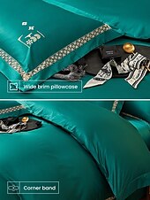 baratos Coleção de elite-Conjunto de cama com capa de edredom de 4 peças, 100% algodão orgânico, tecido macio e respirável, inclui capa de edredom e fronhas para um sono confortável
