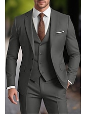 preiswerte Anzüge-Herren Hochzeit Party-Abendmode Anzüge Gekerbtes Revers Burgunderrot Dunkelgrün Mode Geschäftlich Einfarbig Standard Passform 3-teilig Einreihige Zwei-Knopf-Jacke