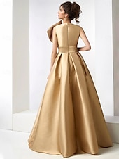 ieftine galben-rochie de seară din satin în linie aur auriu șampanie rochie elegantă de toamnă pentru invitați de nuntă carnaval formală lungime până la podea buzunar fără mâneci cu decolteu în V cu mărgele din