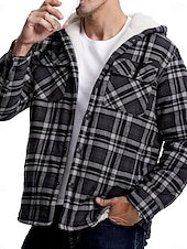 economico Giubbotti e cappotti da uomo-Per uomo Giacca da camicia Giacca con cappuccio Shacket Giacca in pile di flanella Esterno Da tutti i giorni Caldo Tasche Con cappuccio Autunno Inverno Scozzese a quadri Di tendenza Streetwear Bavero