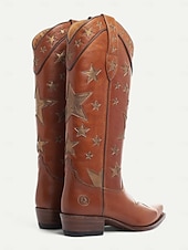 tanie Kowboj i zachodnie buty-czarne, kowbojskie buty w stylu western z wzorem w gwiazdy i białymi kontrastowymi zdobieniami – stylowe buty ze sztucznej skóry do rodeo, stylu country i na co dzień