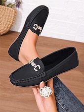 preiswerte Damenschuhe-Damen Halbschuhe Klassische Loafer Outdoor B¨¹ro Täglich Strass Schnalle Flacher Absatz Runde Zehe Geschäftlich Brautkleider schlicht Komfort Kunstleder Halbschuhe Mandelfarben Schwarz Weiß