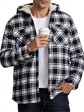 economico Giubbotti e cappotti da uomo-Per uomo Giacca da camicia Giacca con cappuccio Shacket Giacca in pile di flanella Esterno Da tutti i giorni Caldo Tasche Con cappuccio Autunno Inverno Scozzese a quadri Di tendenza Streetwear Bavero