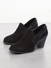 cheap Block Heels-Women&#039;s Black Faux Suede Block Heel Slip-On Ankle Shoes – Comfortable and Stylish Office Pumps