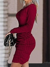 preiswerte Bodycon für den Klub-Damen Casual kleid Minikleid Patchwork Kalte Schulter Brautkleider schlicht Ein-Schulter Langarm Schwarz Weiß Wein Farbe