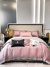 baratos Coleção de elite-Conjunto de cama com capa de edredom de 4 peças, 100% algodão orgânico, tecido macio e respirável, inclui capa de edredom e fronhas para um sono confortável