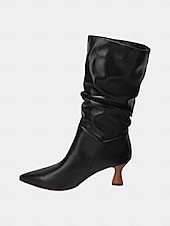 abordables Bottes souples-bottes rouges souples mi-mollet pour femmes avec bout pointu et talons aiguilles – chaussures d&#039;hiver à la mode pour les fêtes et les tenues décontractées