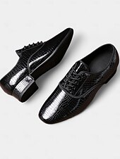 economico Scarpe da ballo uomo-scarpe da ballo stringate da uomo con motivo coccodrillo nero e finitura lucida, perfette per spettacoli di ballo da sala e latino