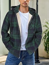 preiswerte Herrenjacken &amp; Herrenmäntel-Herren Hemdjacke Kapuzenjacke Shacket Flanell-Fleecejacke Täglich Urlaub warm Mit Kapuze Herbst Winter Schottenstoff Kariert Modisch Strassenmode Kargen Standard Schwarz Dunkelrot Hellgrün Rote Blau