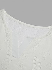 cheap Lace Tops-Women&#039;s Shirt Blouse Dressy Tops Solid Color Plain Stylish Basic Long Sleeve Notched Neck Regular Tops Daily Embroidered Eyelet Black White Orange Summer Spring Fall