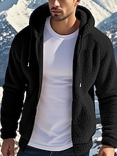 cheap Men&#039;s Jackets &amp; Coats-Men&#039;s Fleece Jacket Teddy Coat Hoodie Jacket Daily Vacation Thermal Warm Pocket Fleece Fall &amp; Winter Plain Fashion Streetwear Hooded Regular Black Navy Blue Khaki Gray Jacket