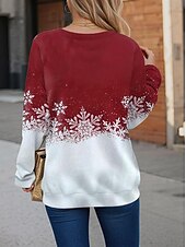 abordables Sudadera-Sudaderas con Capucha para Mujeres Suéter de Invierno Pullover de Impresión de Copo de Nieve Colorido Rojo Blanco Gradiente Manga Larga Cuello con Cierre Suéter Casual de Vacaciones Disponible en