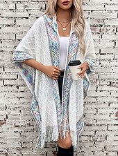 economico Coprispalle e mantelle-Per donna A mantellina Di tendenza Giornaliero Informale Pop art Con cappuccio Nappa Senza maniche Maglie lunghe Maglia Formale Esterno Fine settimana Nero Bianco Autunno Inverno